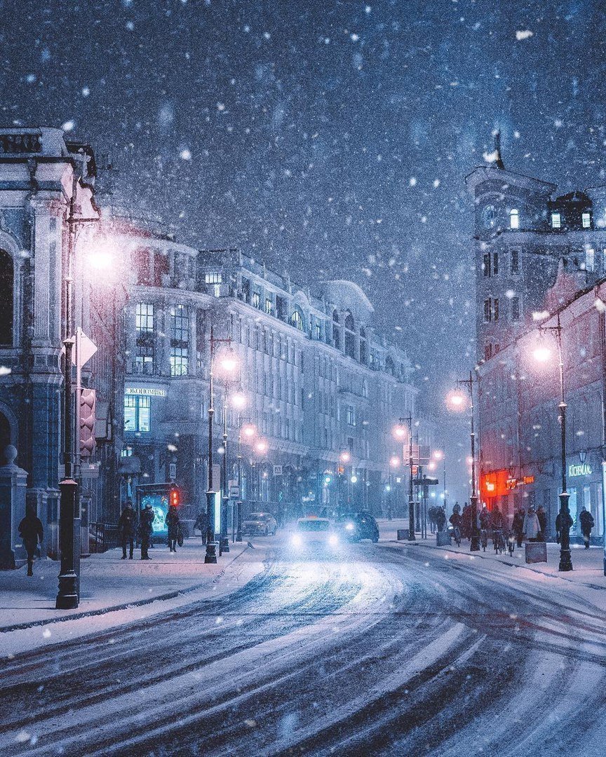 Зима ночью в городе (67 фото)