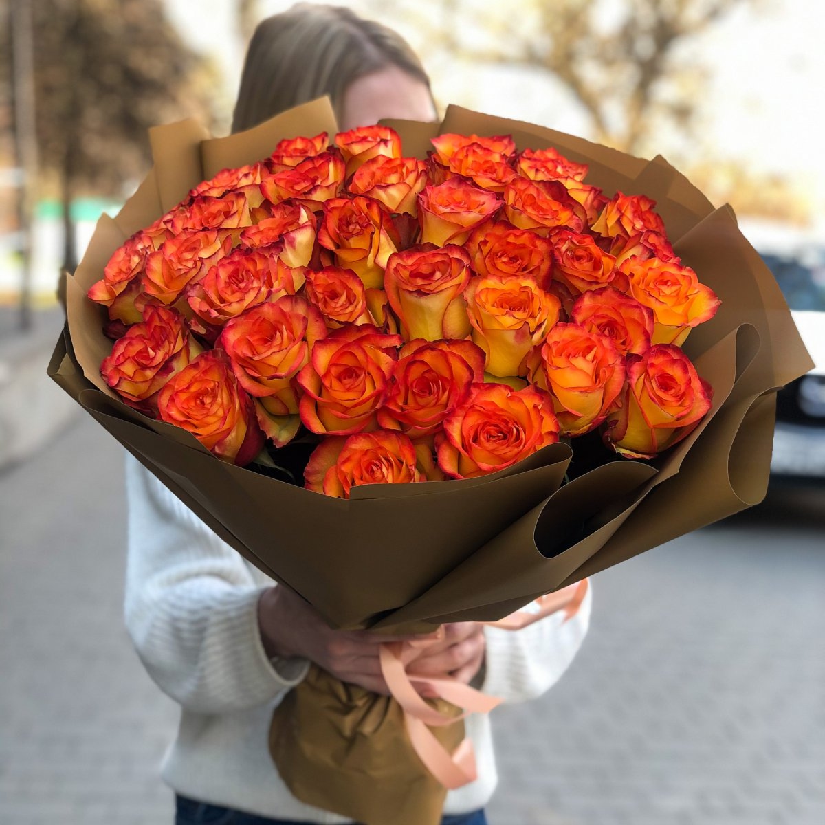 Оранжевые розы букет (78 фото)